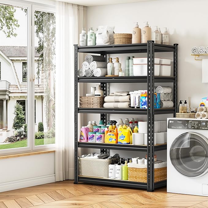 1980LBS Storage Shelves, 5-Tier Adjustable Pantry Shelves, Metal Shelving Unit for Kitchen, Pantry, Closet, Laundry, Garage, 59.8" H x 27.55" W x 11.81" D