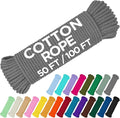 TECEUM Cotton Rope 3/16” (5 mm) – 100 FT – Strong All-Purpose Braided Rope – Natural Cotton – for Crafting, Сamping, Clothes Line, DIY, Indoor & Outdoor Use – Gray