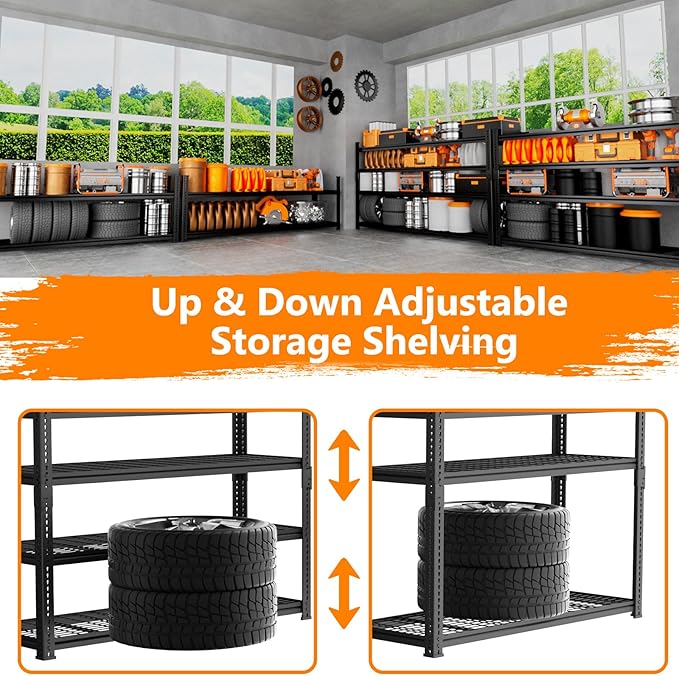 Storage Shelves Heavy Duty 3 PCS, 60"L x 24"W x 60"H Garage Wire Shelving Unit Loads 2640LBS, 4-tier Adjustable Metal Industrial Utility Shelf Rack for Kitchen, Laundry, Pantry, Warehouse, Basement