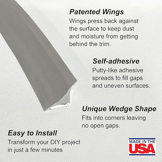 InstaTrim The Original Flexible Trim - 50ft Grey 3/4" Wide Caulk Tape - Adhesive Trim with Many Uses Including Caulking for Bathtubs, Sinks, Counters, Tile, Floors - Made in USA
