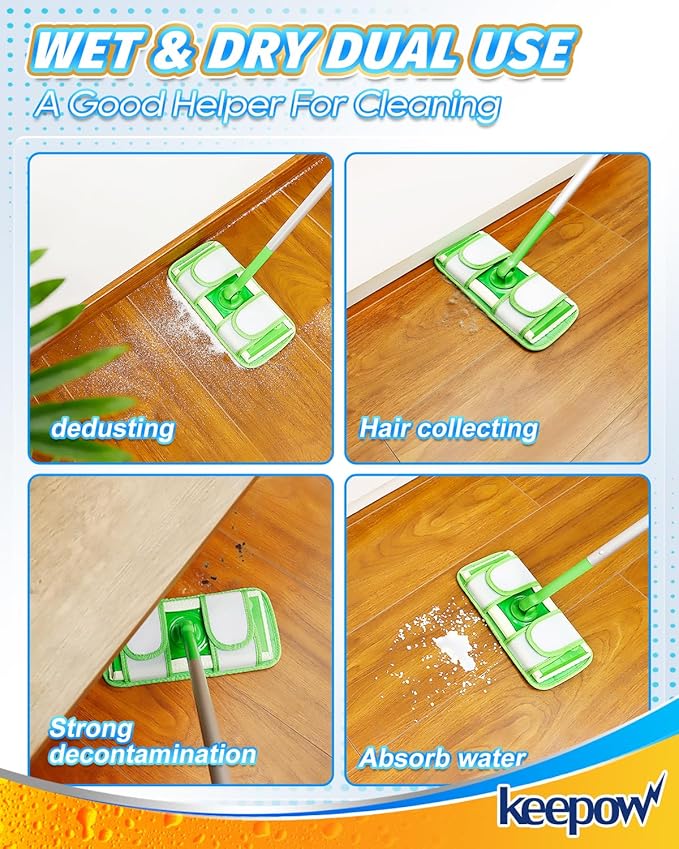 Keepow 6 Pack Reusable Mop Pads Refills Compatible with Swiffer Sweeper Microfiber Wet Mopping Cloths Dry Sweeping Floor Cleaning Mop Pad Refill Mop Head Replacements Part