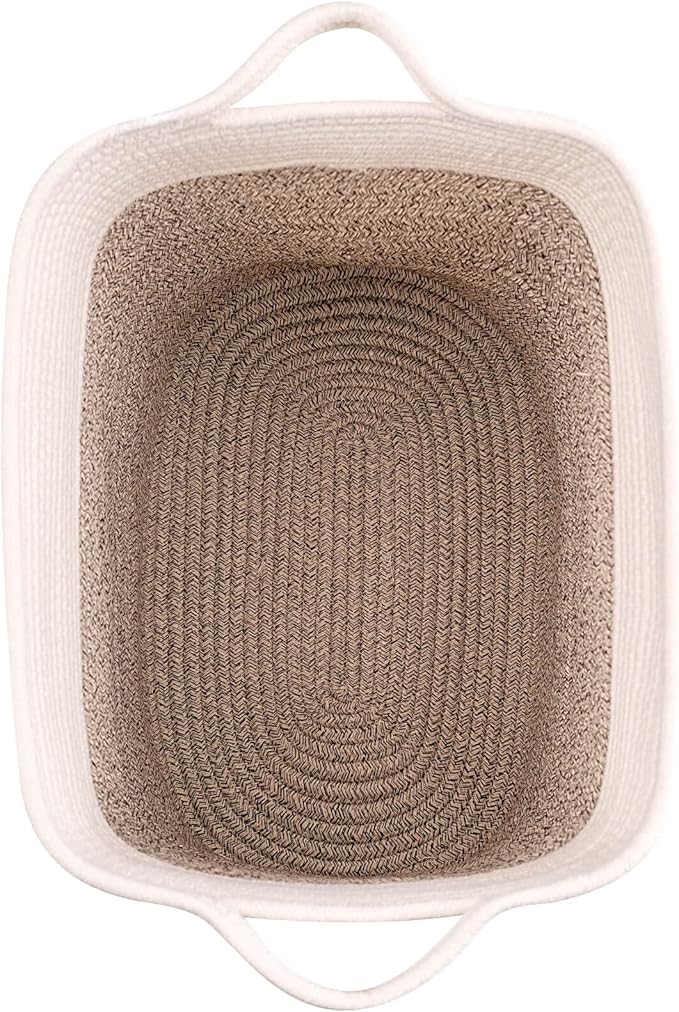 Medium and Large Woven Basket//With Handle, Used for Toys and Fabric Storage Basket used for Storing xl Storage Box, Decorative Storage Box Room (14L*15.7H WWhite Brown, 14L*10W*15.7H)