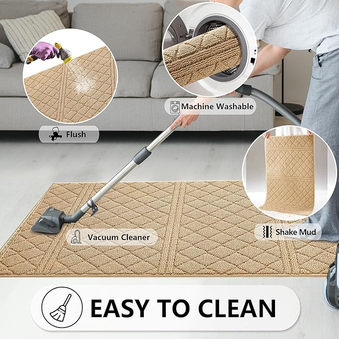 REFETONE Indoor Doormat, Front Back Door Mat 32"x40" Absorbent Rubber Backing Non Slip Door Mats, Low-Profile Resist Dirt Entrance Rugs, Machine Washable Door Rug Inside Floor Mat for Entryway, Brown