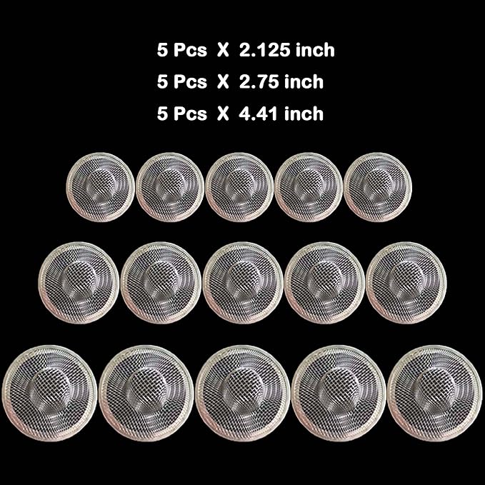 Bathroom Mesh Sink Drain Strainer Screen, 15PCS Drain Mesh Basket Cover Stainless Steel Slop Basket Filter Trap Tub Drain Screen Hair Catcher for Shower Utility Drain (2.125''&2.75"&4.41'')