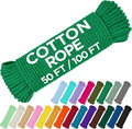 TECEUM Cotton Rope 3/16” (5 mm) – 50 FT – Strong All-Purpose Braided Rope – Natural Cotton – for Crafting, Сamping, Clothes Line, DIY, Indoor & Outdoor Use – Green