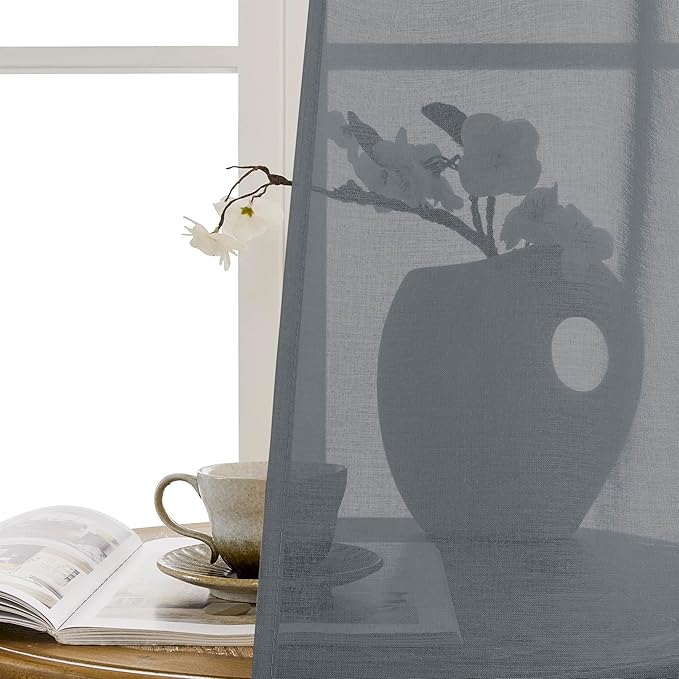 Tollpiz Sheer Door Curtain Closet Linen Textured Curtains Sheer Doorway Light Filtering Voile Patio Glass Door Rod Pocket Curtain French Door, 54 x 72 inches Long, Dark Grey, Set of 1 Panel