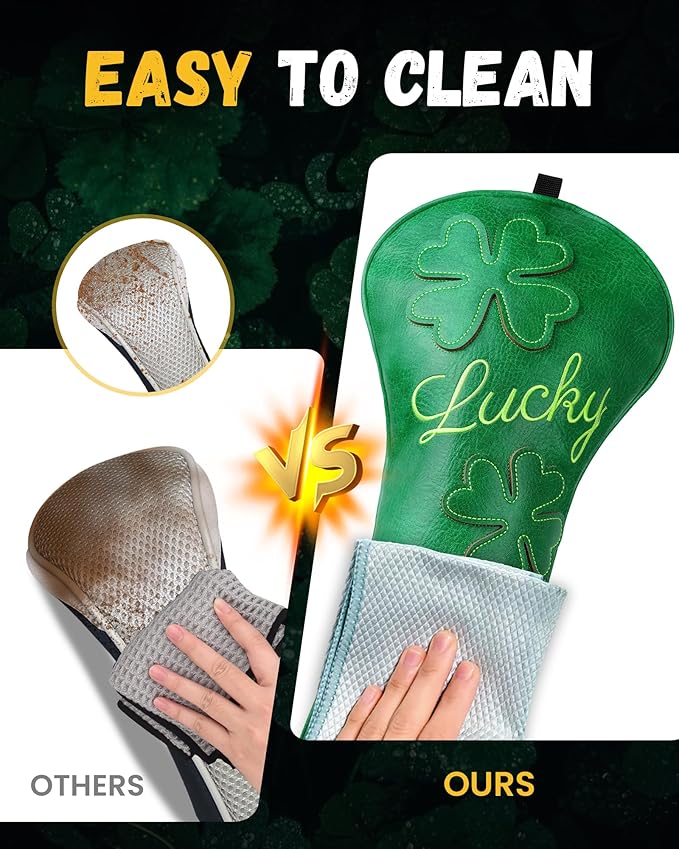 Golf Headcovers Golf Club Head Covers Four Leaf Clover Good Luck Charm - Clover Style Premium Leather Driver Fairway(FW) Wood Hybrid(UT) with Number Tags