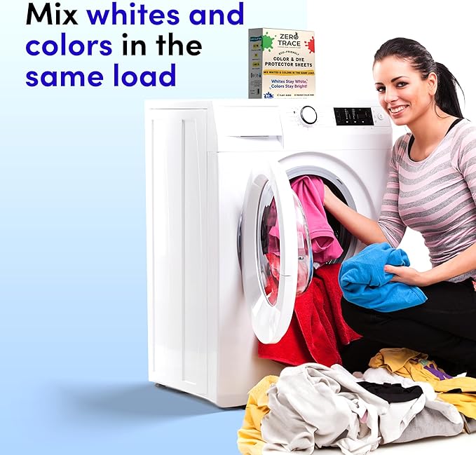 Zero Trace Color Catchers for Laundry - Protects Clothes with Laundry Color Dye Catcher Sheets and Bleed Remover - 80 Sheets