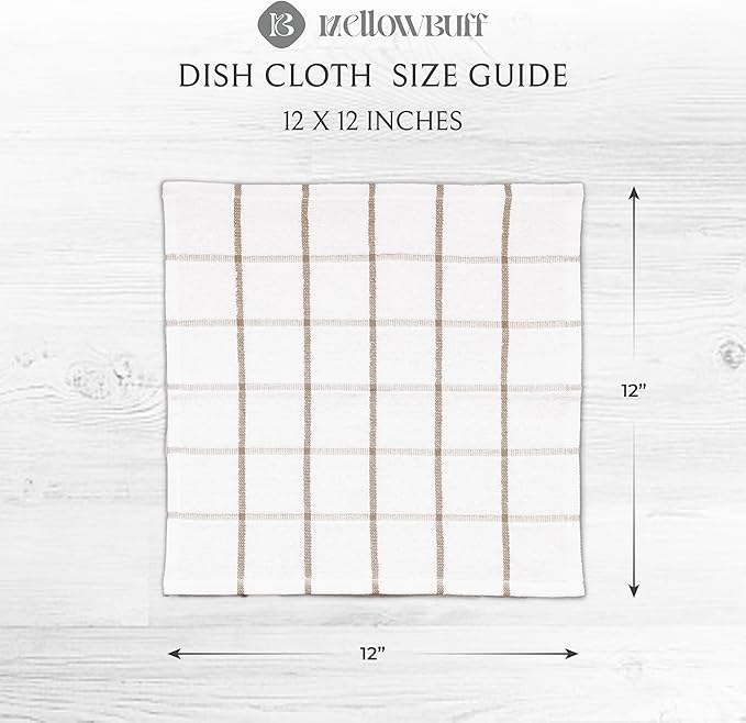 100% Cotton Terry Dish Cloth & Dish Towel, 6 Pack, Super Soft and Absorbent Kitchen Towels, Perfect for Kitchen Cleaning and Dish Washing (TAN (Solid and Checks) 8 Pack)