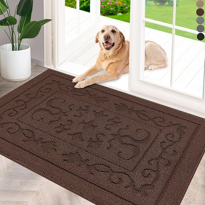 FONEYI Indoor Door Mat 24" x 36", Dirt Trapper Door Mats Non-Slip Entryway Rugs Washable, Absorbent Resist Dirt Welcome Mat, Low Profile Inside Floor Mats for Front Back Door and Entryway, Coffee
