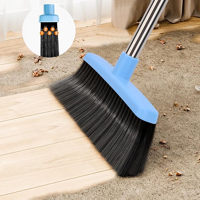 Broom and Dustpan Set for Home 2025 Indoor Outdoor Broom with Dustpan Combo Set Upright Dust Pans with Long Handle Angle Broom for Kids Garden Pet Hair Lobby Wood Floor Kitchen