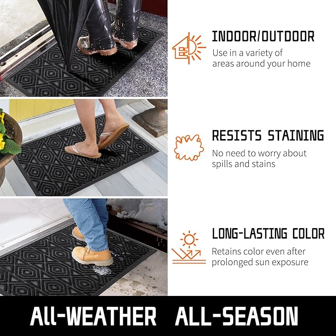 Yimobra Door Mat, Outdoor Indoor Entrance Welcome Mat, Heavy Entry Front Door Mat, Stain & Fade Resistant, Low Profile, Sturdy Rubber, Easy Clean Patio Floor Mat, Waterproof, 47 x 24, Black
