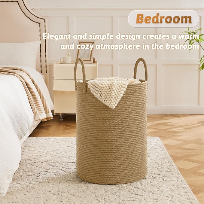 Laundry Basket,Woven Cotton Rope Laundry Hamper,100L for Decorative Storage of Dirty Clothes,Toys and Blankets in Bathroom,Baby Room and Living Room