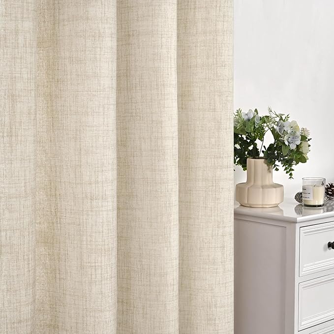 YoungsTex Linen Curtains 63 Inch Length for Living Room, Semi Sheer Window Drapes with Rod Pocket Back Tab Curtain Light Filtering for Bedroom Office, Linen, 2 Panels, 38 X 63 Inch