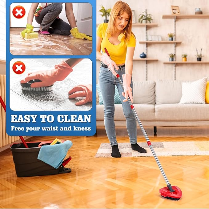 4 Pack Spin Mop Replacements Head Compatible with Oceda EasyWring 1-Tank System,Microfiber Spin Mop Refills Head,1 Mop Scrub Brush + 1 Mop Base + 4 Pack Cleaning Floor Mop Head（White)