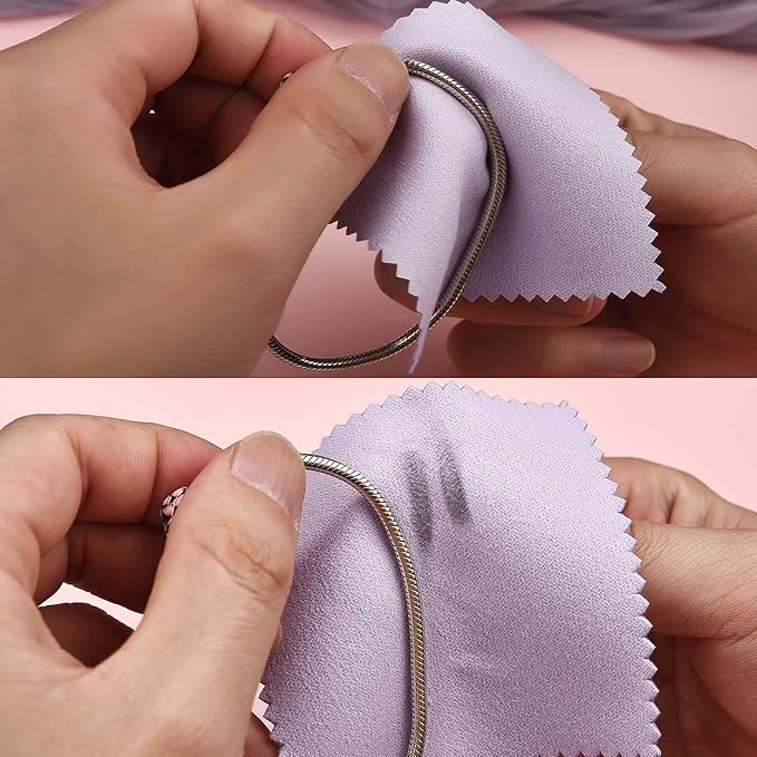 SEVENWELL 50pcs Jewelry Cleaning Cloth Purple Polishing Cloth for Sterling Silver Gold Platinum Small Silver Polish 8x8cm