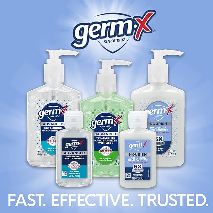 Germ-X Nourish Hand Sanitizer, 2-in-1 Moisturizing and Sanitizing Formula with Shea Butter, Vitamin E & Aloe, Non-Greasy, Mini Travel Size for On-The-Got, 2 Fl Oz (Pack of 6)