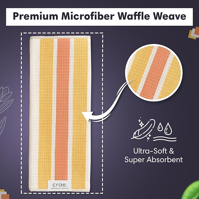 2 Double Sided Microfiber Hand Towels, 17x27 Inches Waffle Design Kitchen Towels Set, Durable & Soft Fast Drying Hand Wash Cloth and Dishcloth for Everyday Use at Home (Pat & Tricky- Green/Cream)