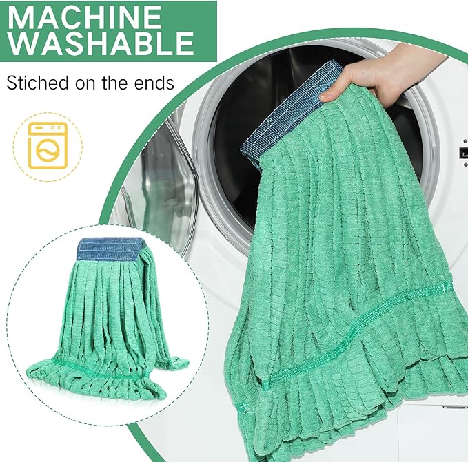 Lallisa 10 Pcs Commercial Mop Head Replacement Tube Microfiber Mop Heads for Floor Cleaning Industrial Mop Heads Looped End Wet Mop Head Refill for Home Commercial Industrial Use (Green,18 oz)