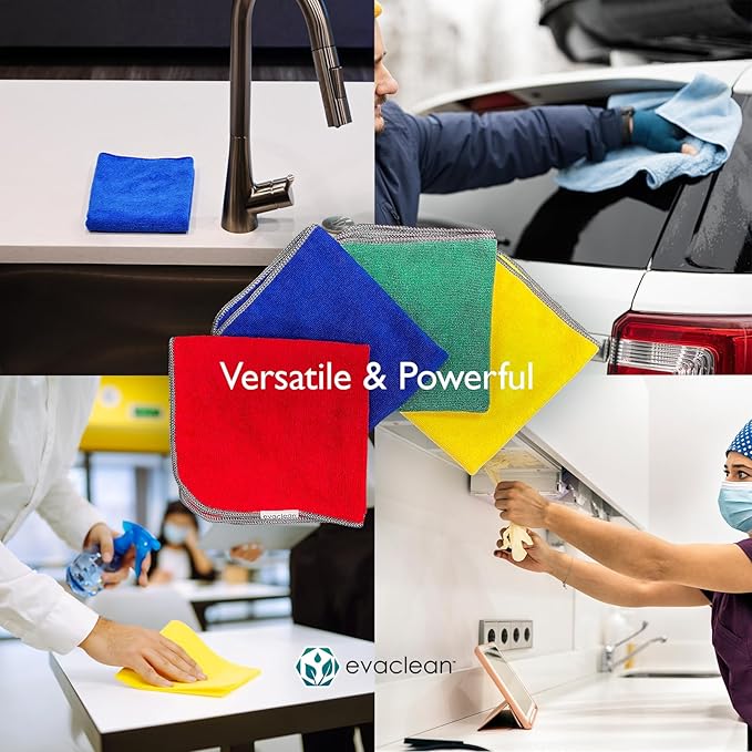 EvaClean Premium Microfiber Cleaning Cloth 16"x16" - Reusable, Washable, Non-Scratch, Microfiber Towels for Cleaning, Dusting, Polishing, High Absorbency & Durability, Blue, 12-Pack