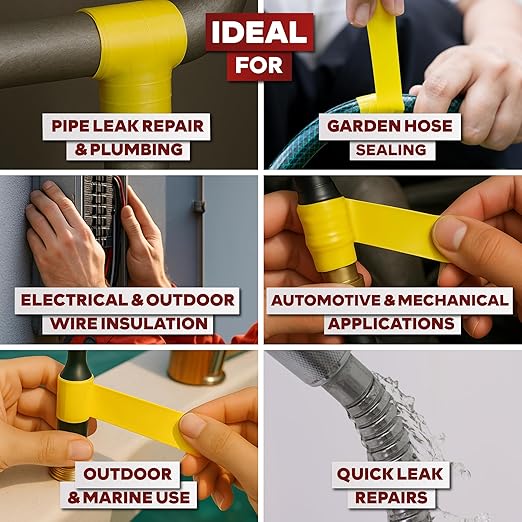 XFasten Self Fusing Silicone Tape Waterproof – 1" x 36 Feet Yellow, Self Amalgamating Tape, Silicone Rubber for Plumbing, Sealing Pipes, Hose Repair, Outdoor Coax and Electrical Cables – Weatherproof