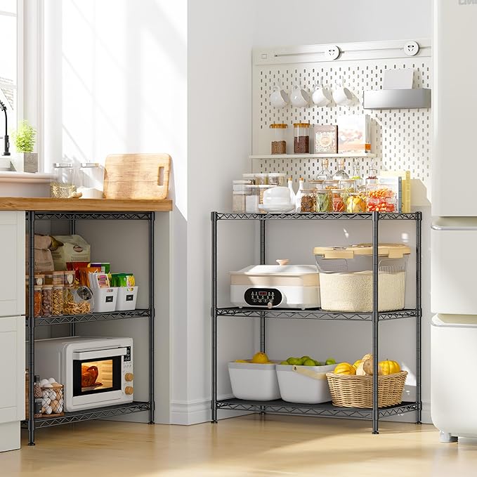Storage Shelves Adjustable Wire Shelving Metal Wire Rack Shelving Unit Storage Shelf for Kitchen Laundry Room Pantry Closet Bathroom 24" W x 30" H x 14" D Black