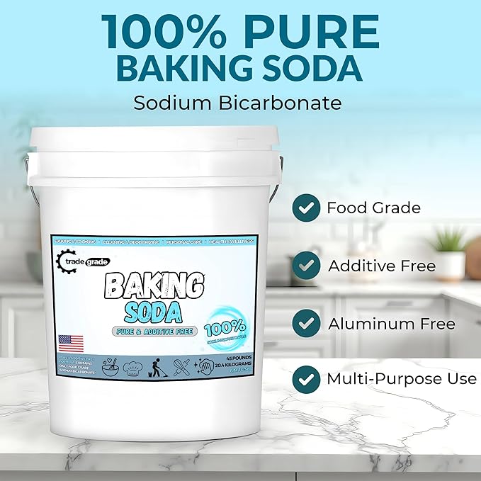 TradeGrade Pure Baking Soda Powder – 45 lb Bucket, Sodium Bicarbonate Powder | Premium Food-Grade for Baking, Bread, Cookies & More | Baking Soda for Cleaning, Natural Cleaner & Deodorizer