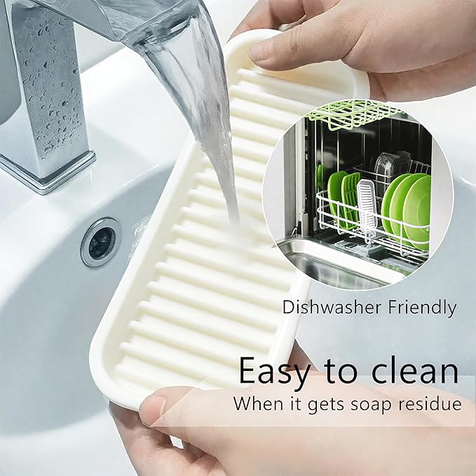 Mofason Silicone Sponge Holder, Tray for Soap and Sponge, Kitchen Sink Tray, Accessories to Help You Clean Kitchen Sink Sponge Rack（White, 2 Pack）