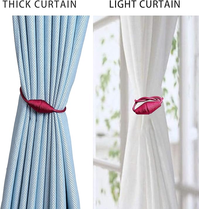 2 PCS Magnetic Curtain Tiebacks, European Style Convenient Drape Tie Backs Holdbacks for Thin or Thick Home & Office Window Draperies, No Tools Required-Burgundy