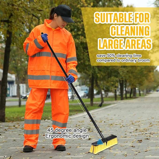 Zhehao 6 Pack 18 Inches Push Broom Outdoor, Multi Surface Garden Brush Broom with Adjustable 63" Long Handle for Deck, Driveway, Patio, Warehouse, Garage, Yard, Concrete Floor Cleaning