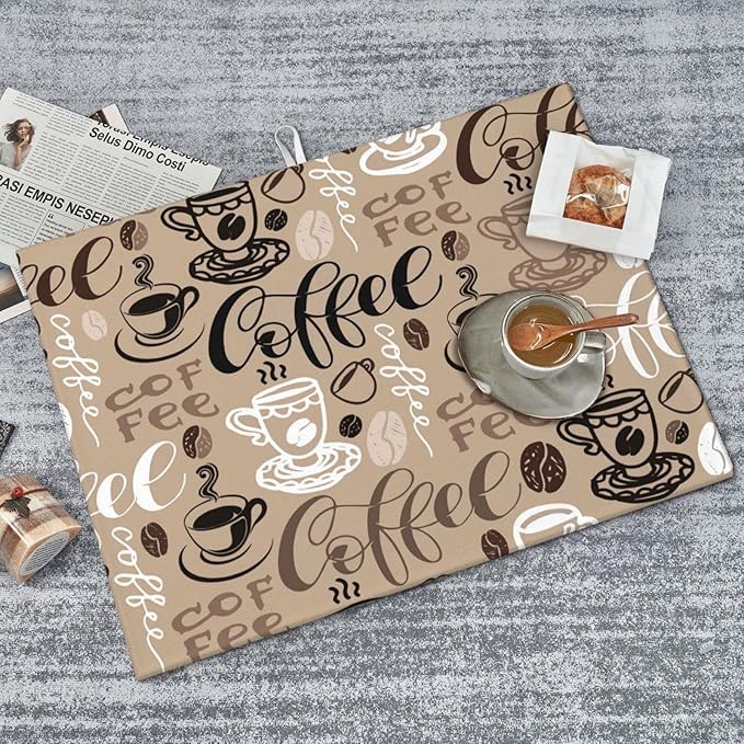 Brown Coffee Maker Beans Theme Microfiber Absorbent Reversible Dish Drying Mat For Kitchen Counter Xl Large Pad 18 X 24 Inch