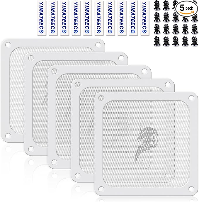 140mm Fan Filter PC Dust Filter Computer Fan Grills Dust Mesh Magnetic Frame PC Case Cover Dustproof PVC 50 Mesh(PVC, Gentleman Aesthetic, 140 * 140mm, 5pcs, White)