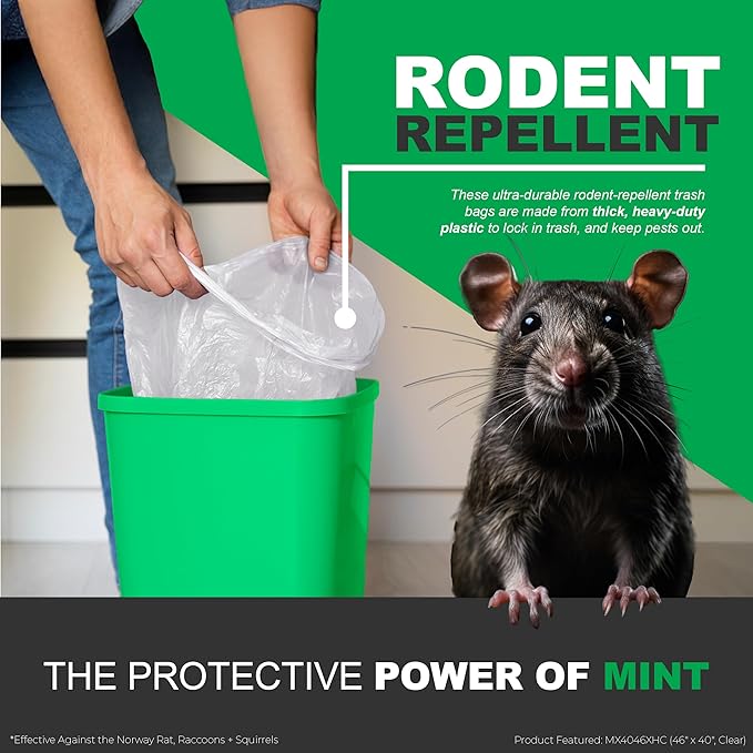Mint -X Rodent Repellent Indoor Tall Kitchen Drawstring Trash Bags with Mint-Flex Technology; 13 Gallon, 120 Count, White