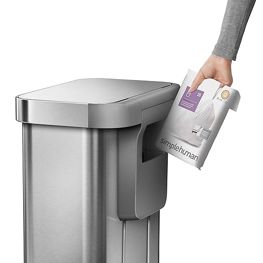 simplehuman 55 Liter / 14.5 Gallon Rectangular Hands-Free Kitchen Step Trash Can with Soft-Close Lid, Brushed Stainless Steel
