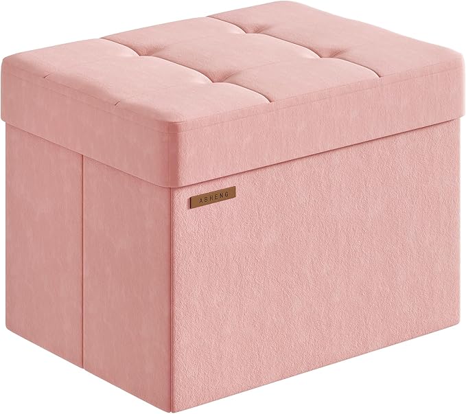Folding Storage Ottoman, Velvet Storage Bench, Footrest, Foot Stool,for Living Room, Bedroom and Office,12.2 x 16.1 x 12.2 Inches, 200 kg Load Capacity,Jelly Pink,UASND03P