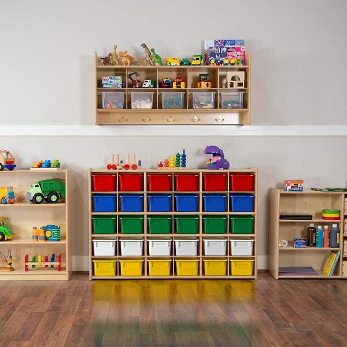 Wood Designs Cubby Storage Bin, Heavy Duty Plastic Containers for Kids Assorted Cubby Tray Set of 10
