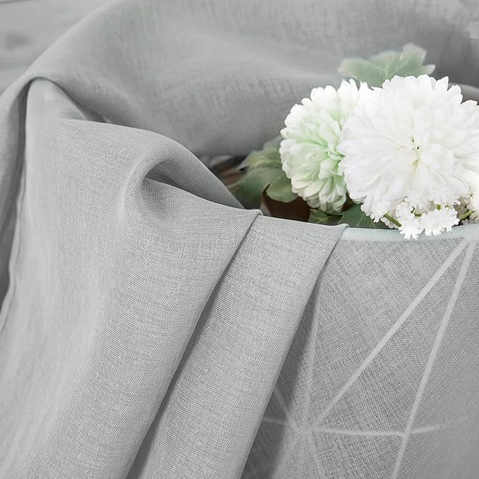 Tollpiz Sheer Curtain Linen Textured Living Room Curtains Sheer Light Filtering Rod Pocket Voile Curtain for Bedroom, 54 x 72 inches Long, Silver Grey, Set of 2 Panels