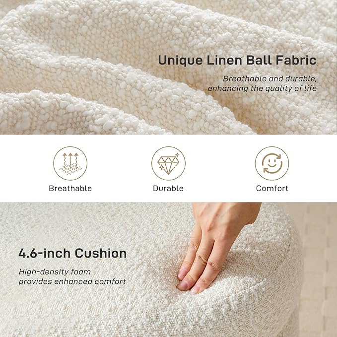 Round Ottoman with Storage Boucle Ottoman Stool with Storage Removable Lid for Living Room Modern Vanity Sorage Stool Foot Rest Bedroom Dorm Gift Set of 1 (White)