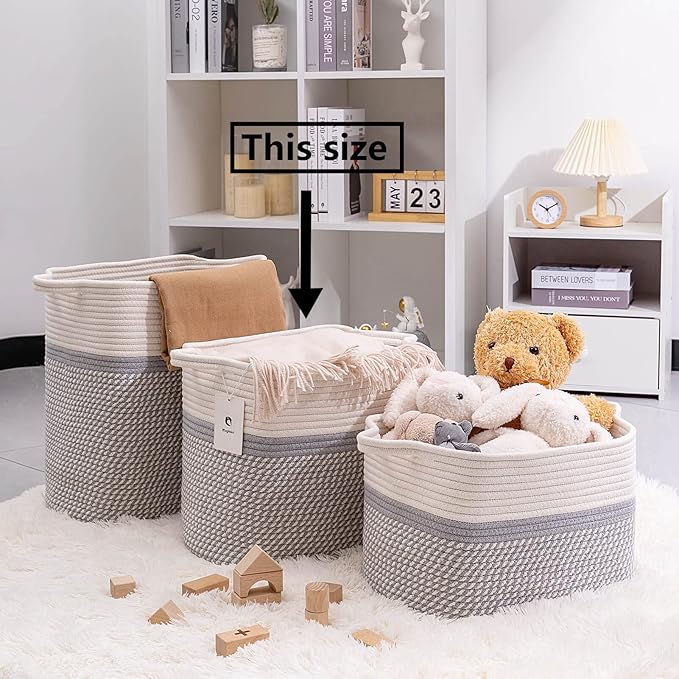 Medium and Large Woven Basket//With Handle, Used for Toys and Fabric Storage Basket used for Storing xl Storage Box, Decorative Storage Box Room 2pack (14L*12H YWhite/Gray, 14L*10W*12H)