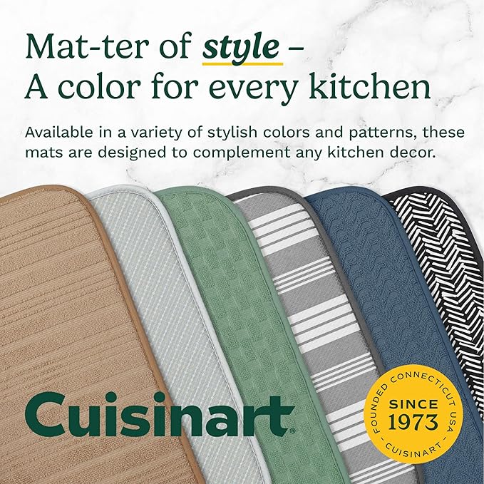 Cuisinart Dish Drying Mats for Kitchen Counter - (2) 18" x 24" Ultra Absorbent Dish Drying Mat XL - Foldable, Machine Washable, Fast Drying Dish Mat (Horizontal Stripes)