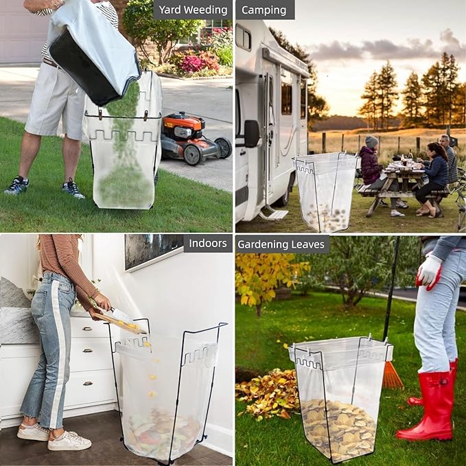 Garden Trash Bag Holder - Outdoor Leaf Bag Support Stand Multi-Use Metal Garbage Bag Holder Frame Holds 30-45 Gallons Bag for Leaves, Camping, Yard Weeding, Lawn Party(2PCS)