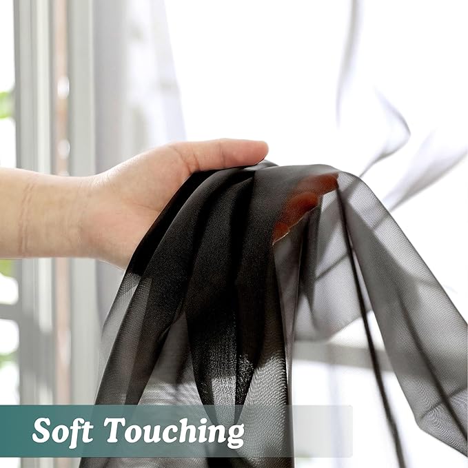 Chyhomenyc Black Sheer Curtains 84 Inches Long 2 Panels, Light Filtering Black Curtains for Living Room, Soft Gentle Voile Rod Pocket Bedroom Window Drapes, 59Wx84L Inch, 2PCS