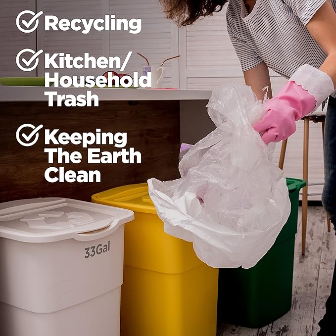 30-33 Gallon Clear Trash Bags Heavy Duty (250 COUNT) - Clear Recycling Garbage Bags 30+ Gallon, 32 Gallon - Made in USA