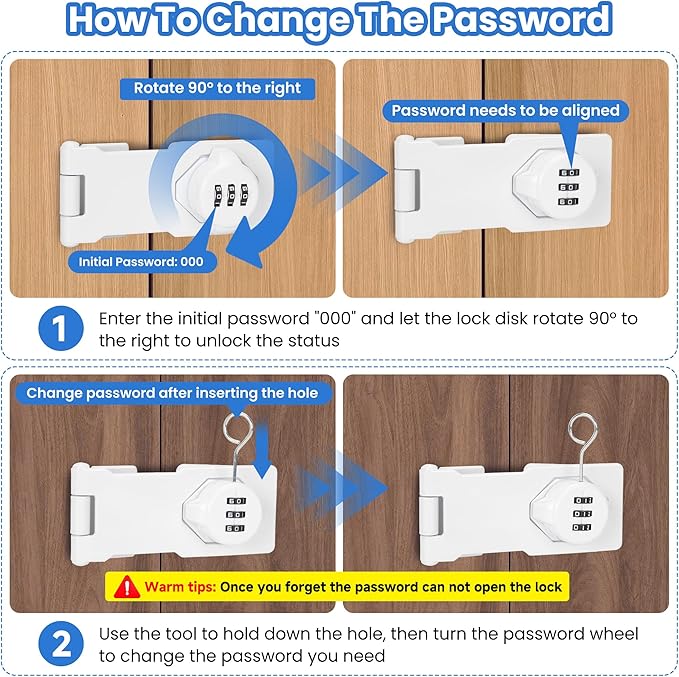 Keyless Cabinet Lock with Combination Code - 3-Digit Password Hasp Latch Lock for Drawers, Bifold Closet Door and Double Sided Door (White, 4.5 Inch)