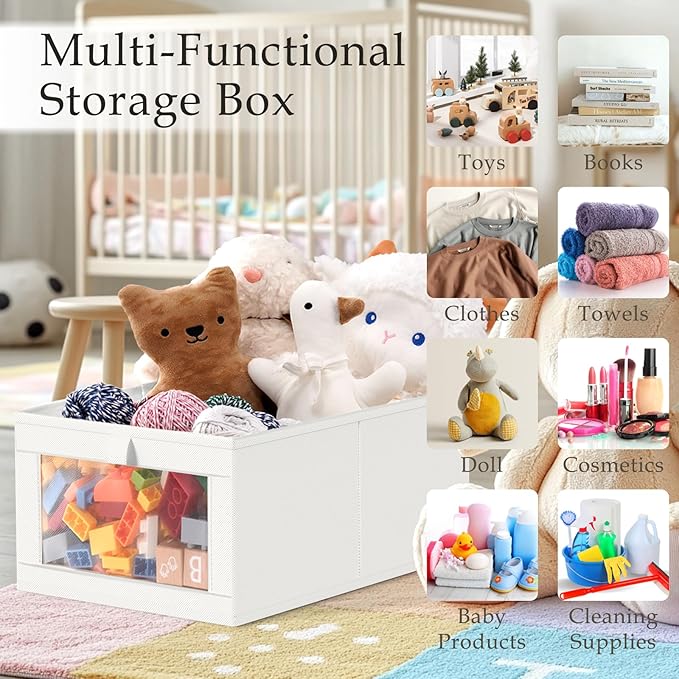 Criusia 6 Pack Linen Closet Organizers and Storage, Large Linen Closet Baskets for Organization, Foldable Storage Containers for Clothing, Towels, Jeans, Books, Shelves, White