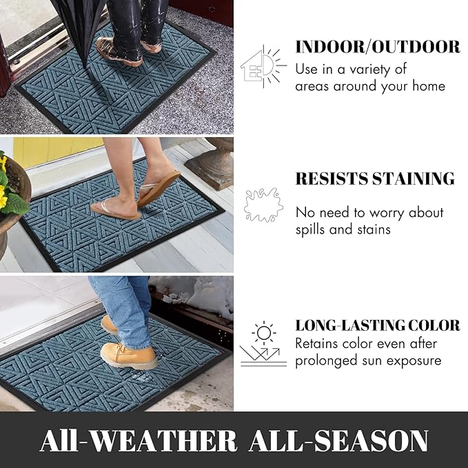 Yimobra Extra Large Door Mat 60x32, All-Weather Waterproof Non-Slip Welcome Matt Outdoor, Heavy Duty Non Slip Doormat for Entryway for Patio and Garage Indoor, Easy Clean, Mix Blue