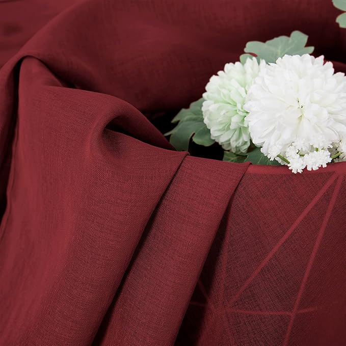 Tollpiz Short Sheer Curtain Linen Textured Living Room Curtains Sheer Light Filtering Rod Pocket Voile Curtain for Bedroom, 42 x 54 inches Long, Burgundy Red, Set of 2 Panels