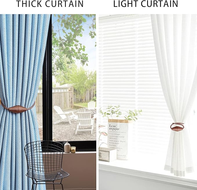 2 PCS Magnetic Curtain Tiebacks, European Style Convenient Drape Tie Backs Holdbacks for Thin or Thick Home & Office Window Draperies, No Tools Required（Light Coffee