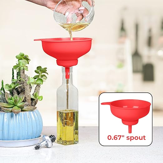 Wide Mouth Kitchen Funnel, Food Grade Plastic Cooking Canning Funnel with 4 Sizes Spouts for Filling Wide and Regular Mason Jars, Spray Dropper Oil Bottle Jug Spices Shampoo Sauce
