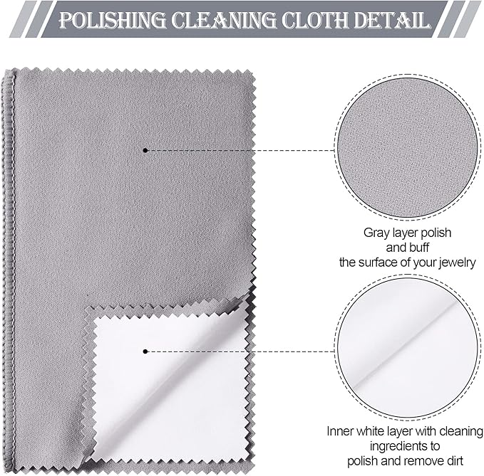8 Pieces Large Jewelry Polishing Cloth Set Cleaning Cloths Silver Polishing Cleaning for Gold Silver Platinum Jewelry Coins Watches Silverware, 11 x 14 Inch and 6 x 8 Inch (Grey)